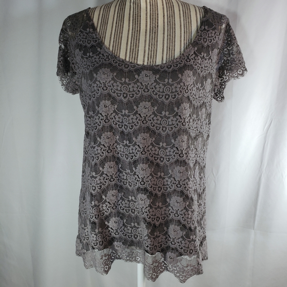 Soft Joie Grey Lined Sorisa Lace Overlay Top Size Medium